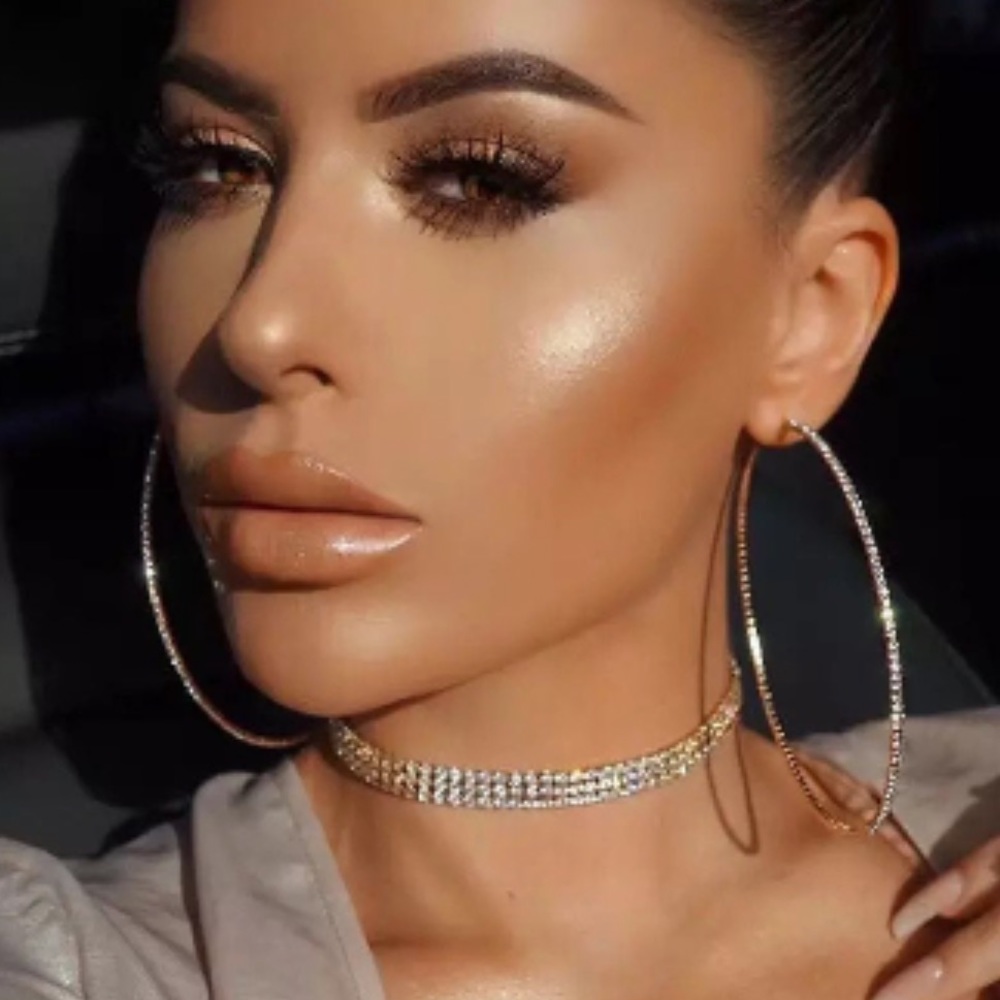 NEW House of Harlow 1960 Gold 70MM Glass Rhinestone Hoop Earrings